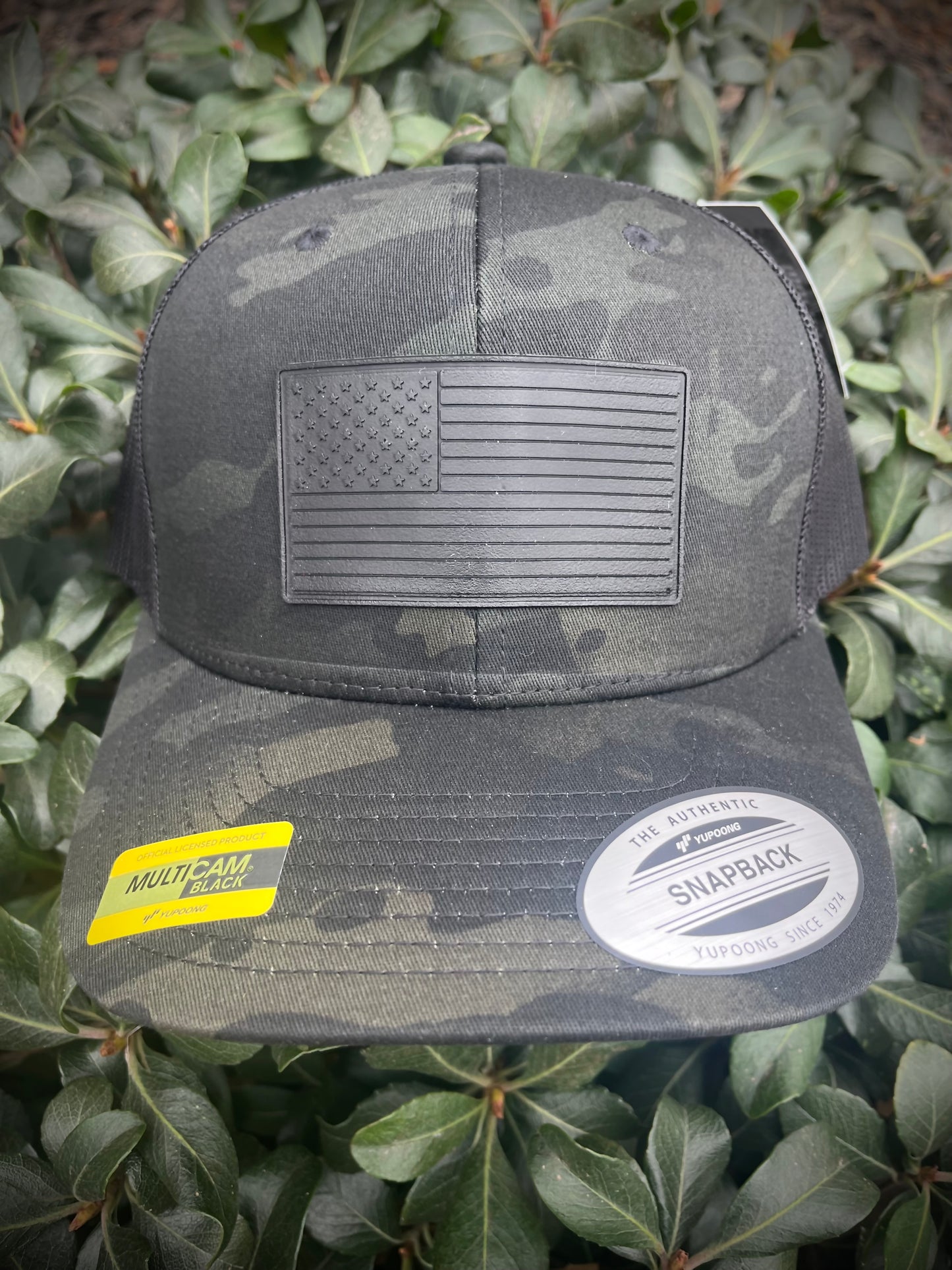 Black Camo American Flag PVC Patch Hat
