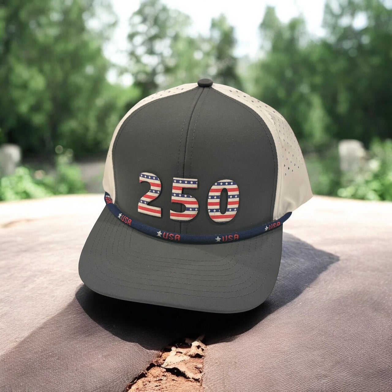 Gray and White USA 250 Hat