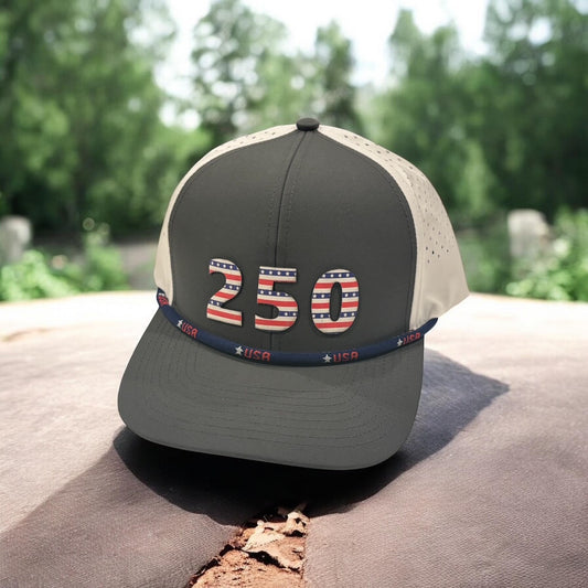 Gray and White USA 250 Hat