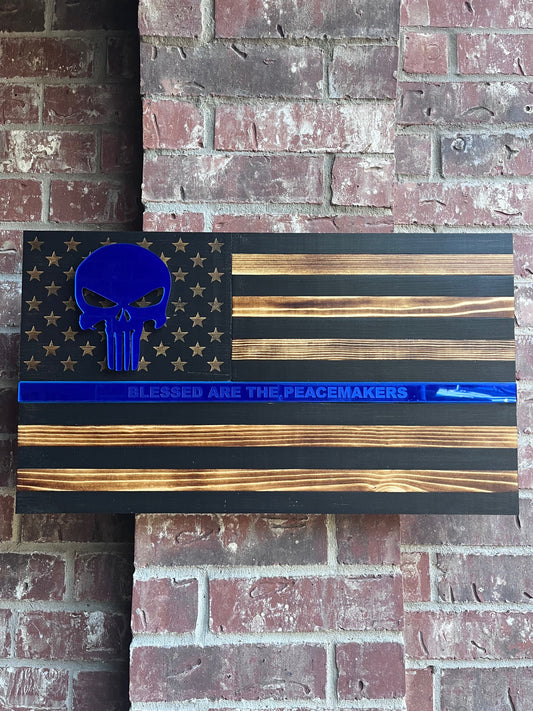 Thin Blue Line Flag - Blessed are the Peacemakers - Punisher