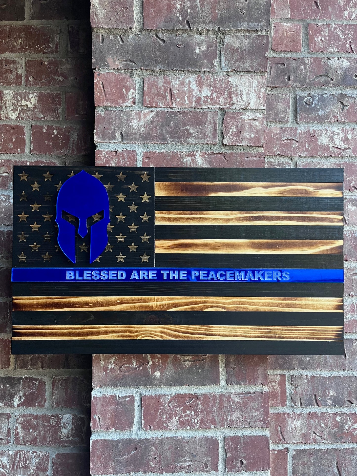 Thin Blue Line Flag - Blessed are the Peacemakers - Spartan